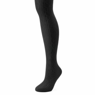 NEW Cuddl Duds Set of 2 Sweater Tights Cable Textured Leg Layering Black Grey ML